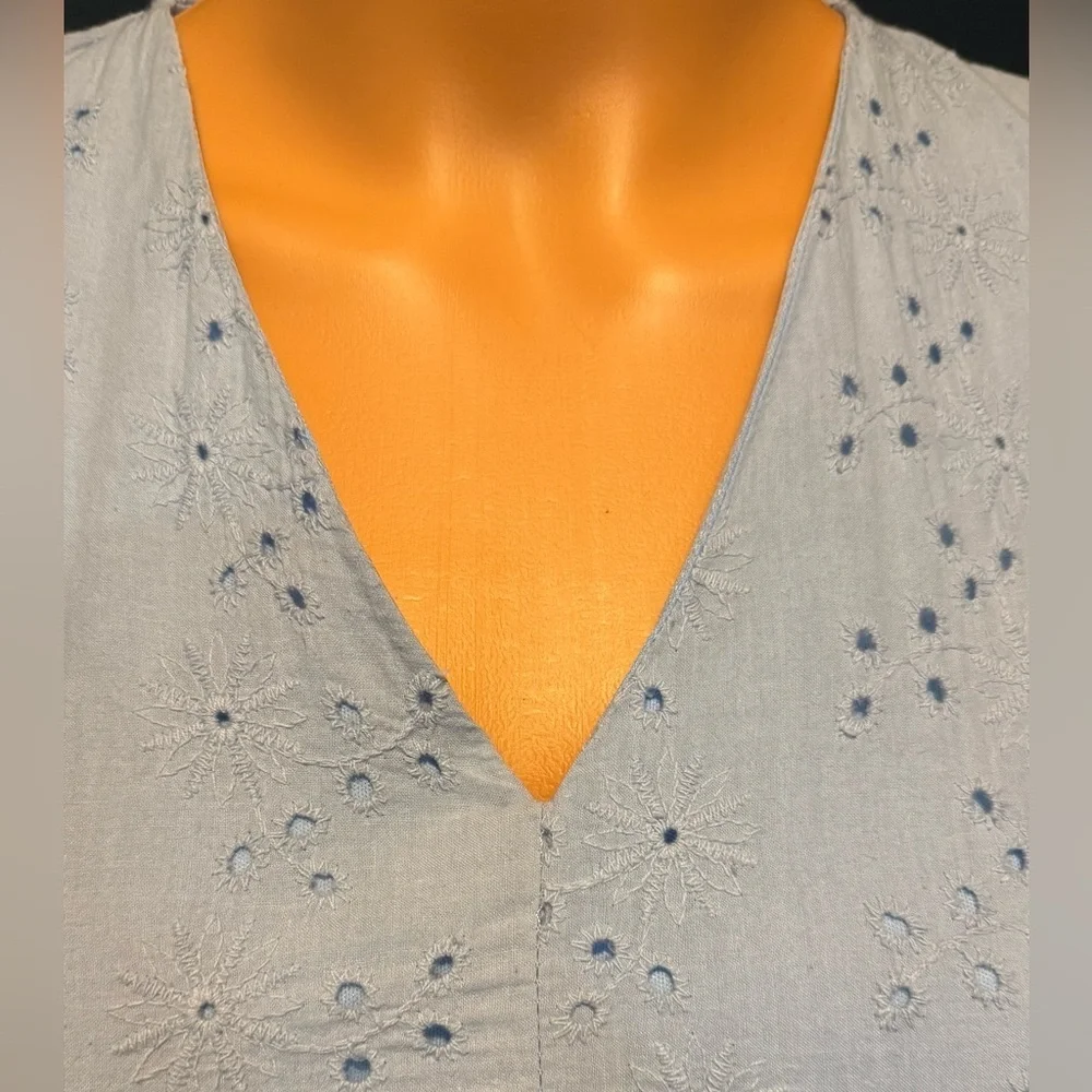 Andrée by Unit Eyelet Cotton Mini Dress Small Blue Cottagecore Ruffle Sleeve - Picture 3 of 9